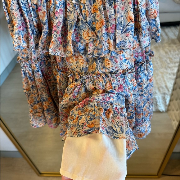 RESET by Jane Floral Shimmer Ruffle Flutter Sleeve High Low Mini Dress S - Picture 8 of 12